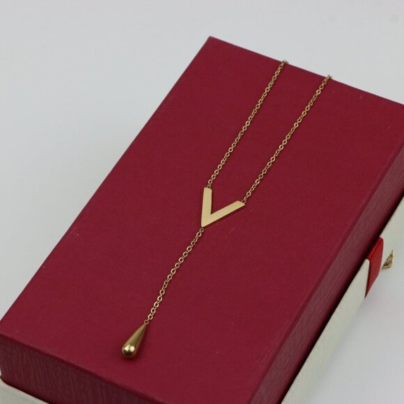 Golden Y-Shape Necklace with Drop Charm Adjustable Chain, XPNL0373 - Picture 5 of 12